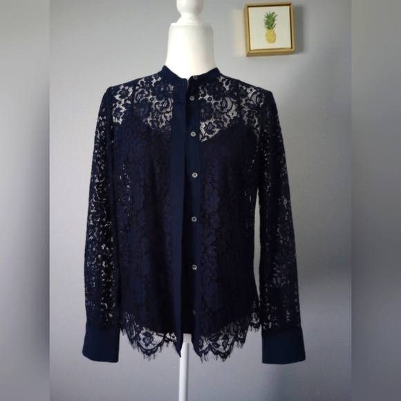J Crew blue Satin And lace blouse  size 2 new without tag buttons 2 Pieces - Picture 1 of 6